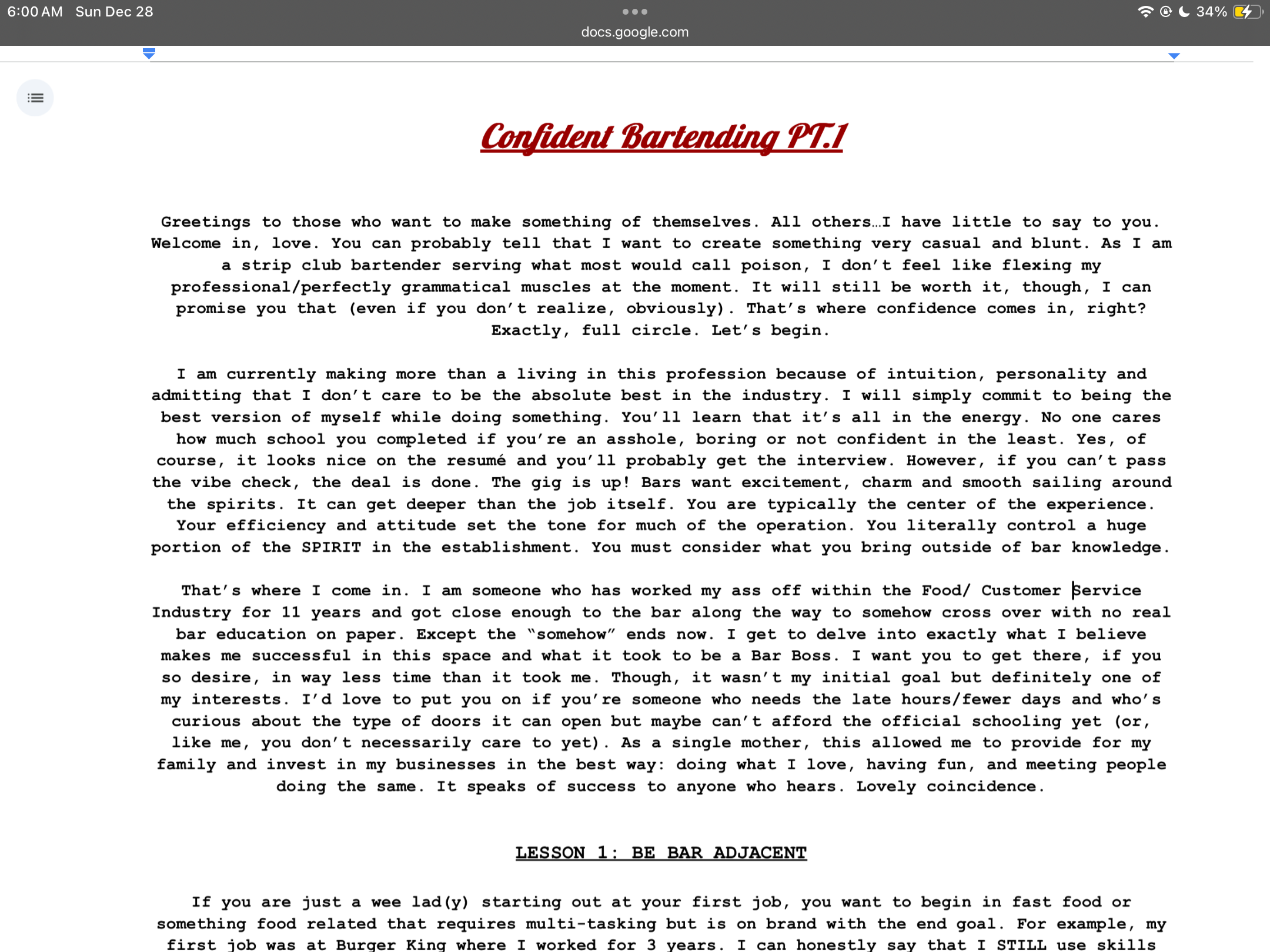 Confident Bartending Cheat Sheet!