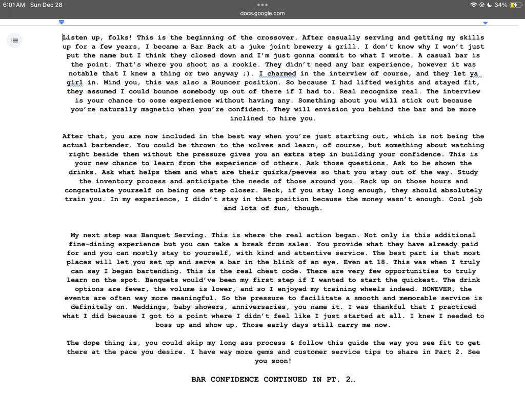 Confident Bartending Cheat Sheet!