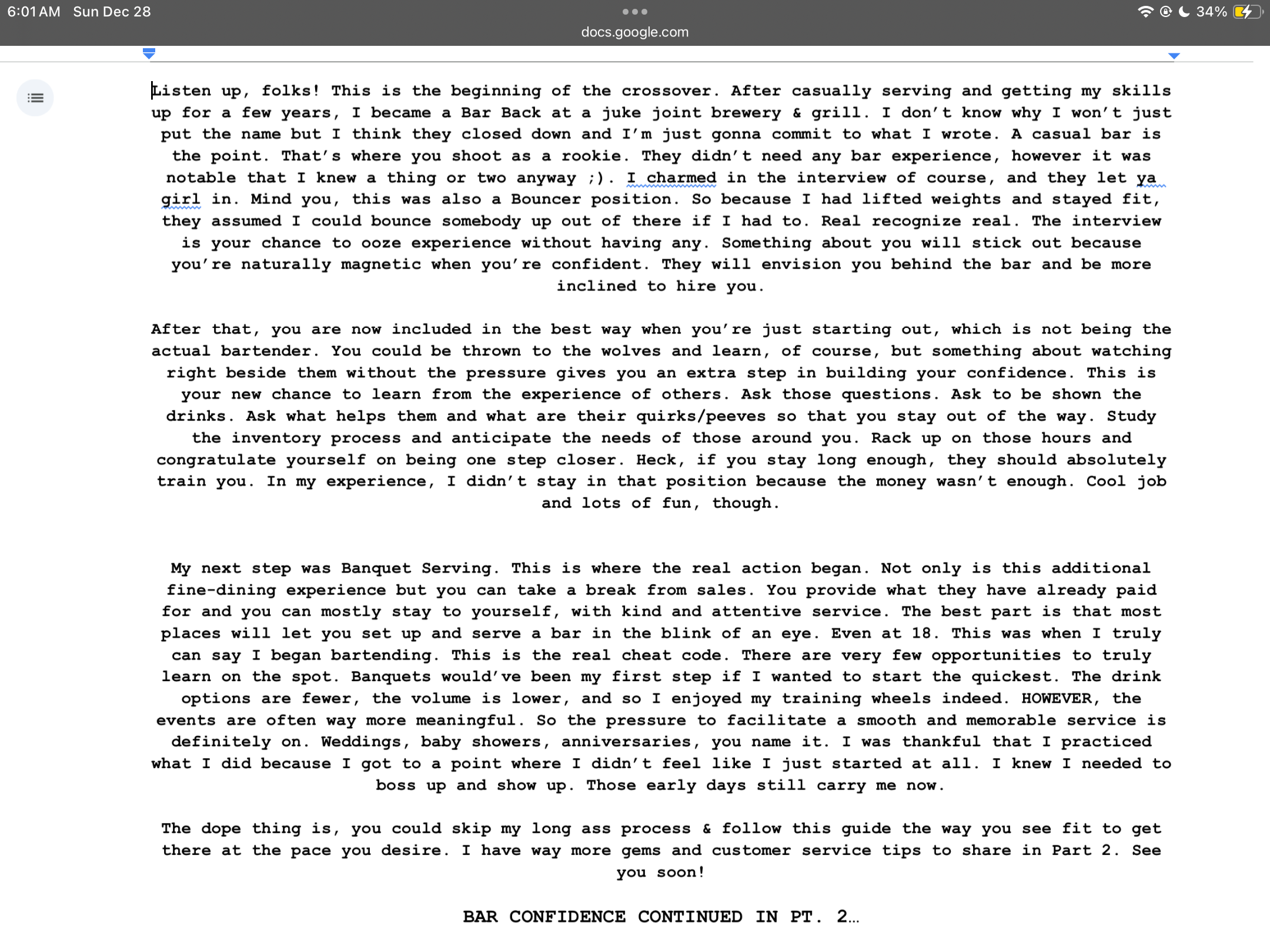 Confident Bartending Cheat Sheet!